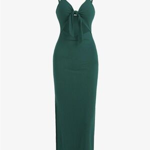 Green Ruched Ribbed Sheath Maxi Dress